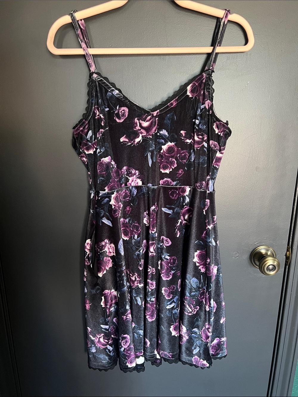 Cosmic Aura Floral Velvet Mini Dress in Black and Purple